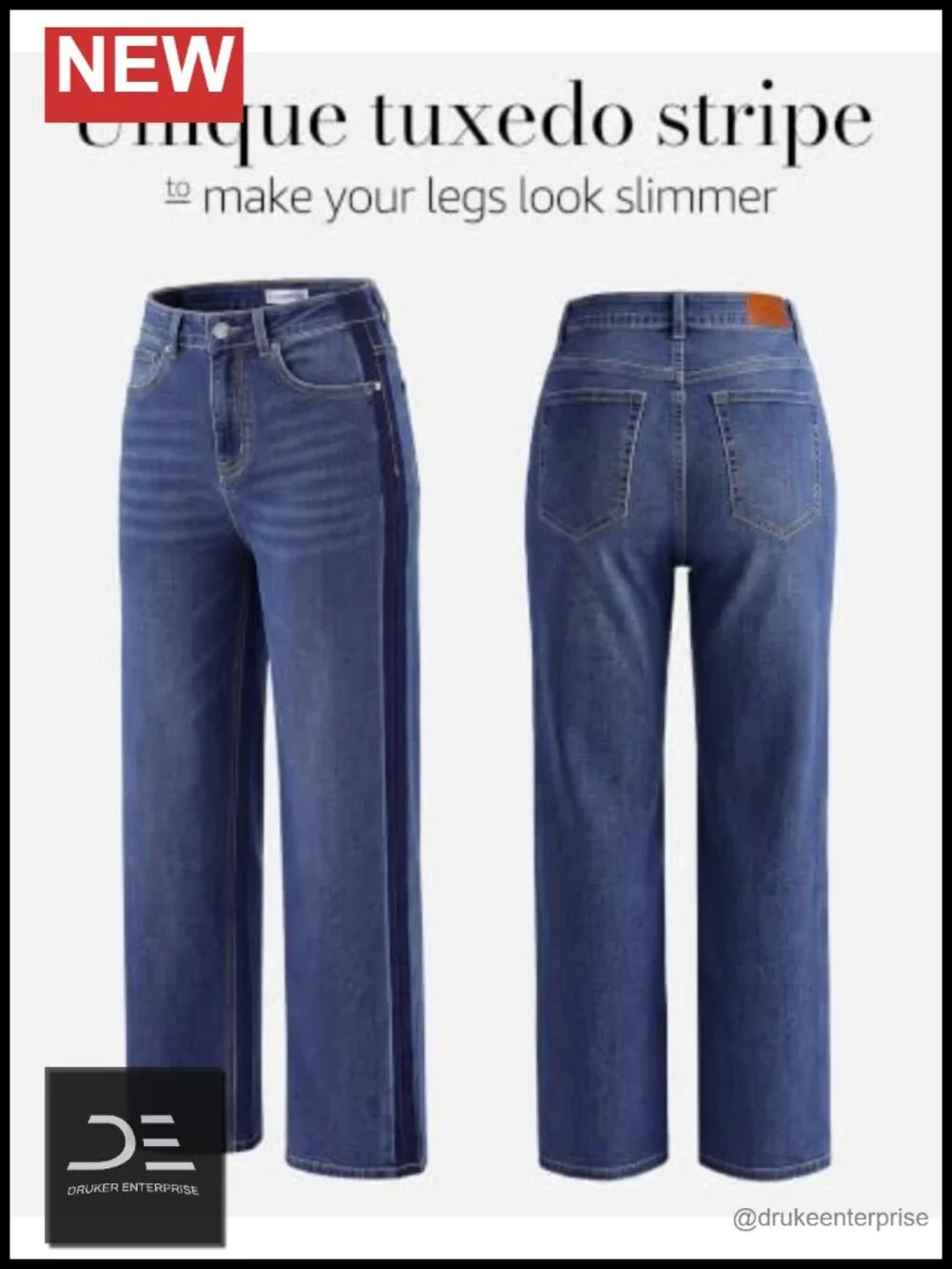 High Waisted Straight Leg Jeans with Tuxedo Stripe